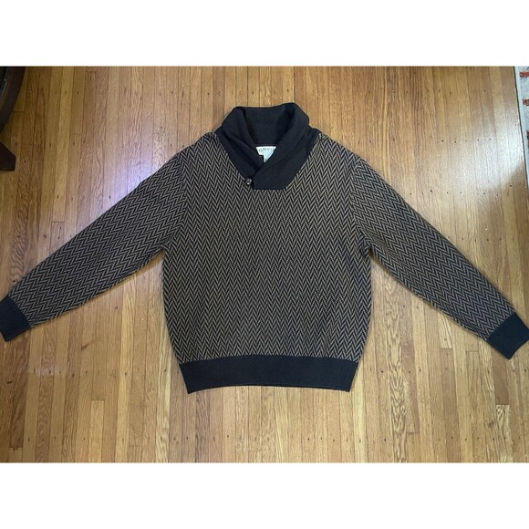 Men’s Orvis Part Cashmere Pullover Sweater Black & Tan Chevron Print-Soft - XL - Picture 1 of 3